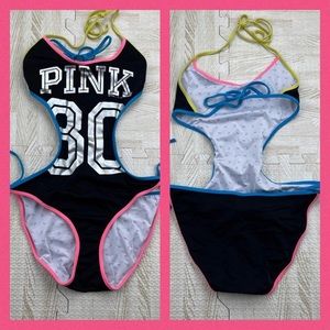 VS Pink Black Pink Silver Monokini Swim Suit M